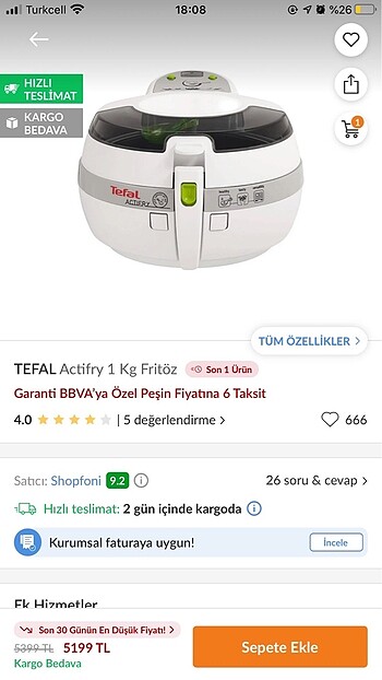 Beden Renk Tefal Actifry Fritöz