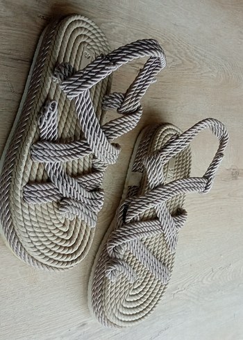 Bej Örgü Kadın Dolgu Topuklu Sandalet - Görsel 2