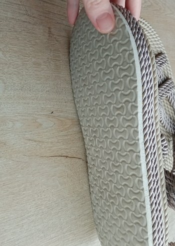 Bej Örgü Kadın Dolgu Topuklu Sandalet - Görsel 5