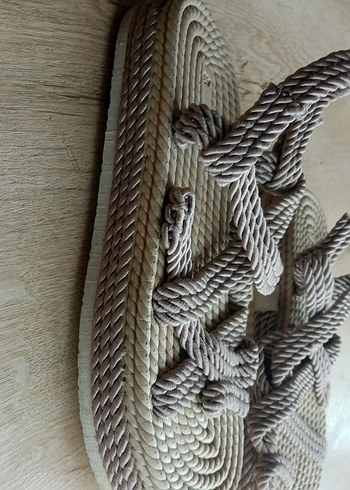 Bej Örgü Kadın Dolgu Topuklu Sandalet - Görsel 3