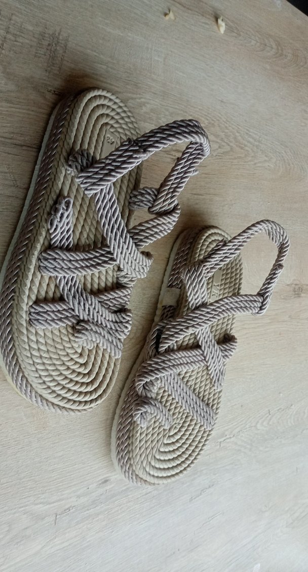 Bej Örgü Kadın Dolgu Topuklu Sandalet - Görsel 2