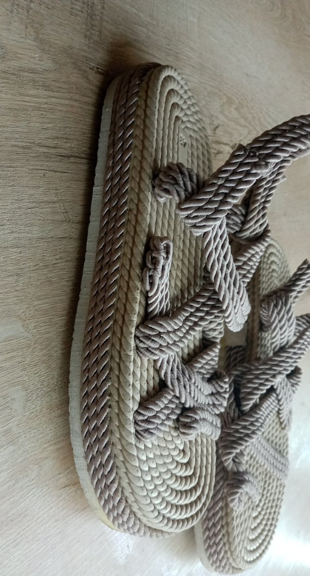 Bej Örgü Kadın Dolgu Topuklu Sandalet - Görsel 3