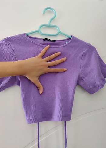 s Beden Mor kısa kollu crop top