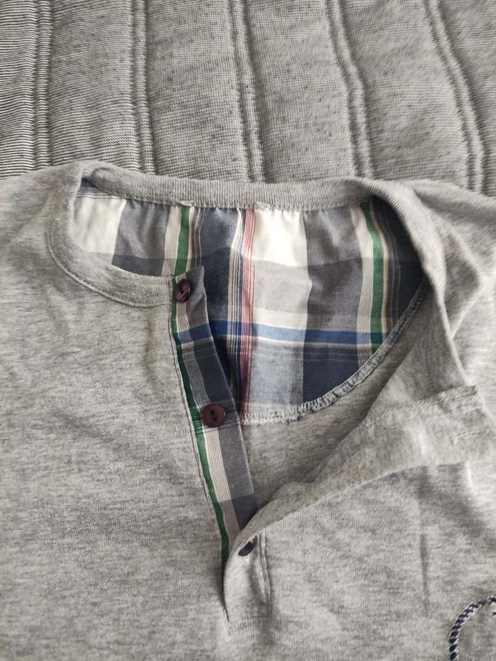 Gri Uzun Kollu Düğmeli Erkek pijama üstü - Görsel 2