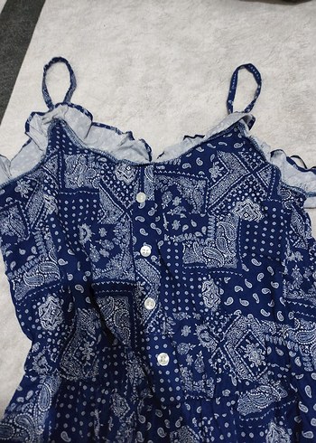 Kadın Lacivert Dantel Detaylı Bohem Mini Tulum - Görsel 4