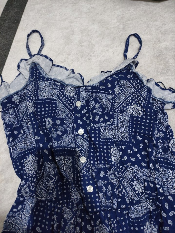 Kadın Lacivert Dantel Detaylı Bohem Mini Tulum - Görsel 4