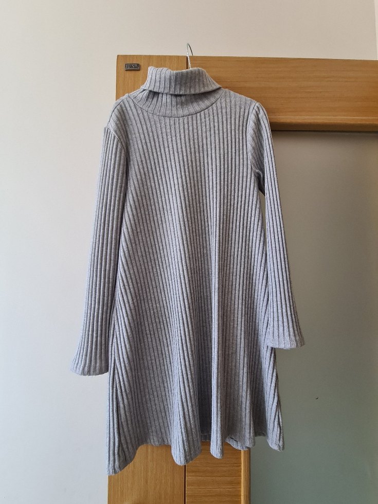 Gri Balıkçı Yaka Triko Elbise - Görsel 2