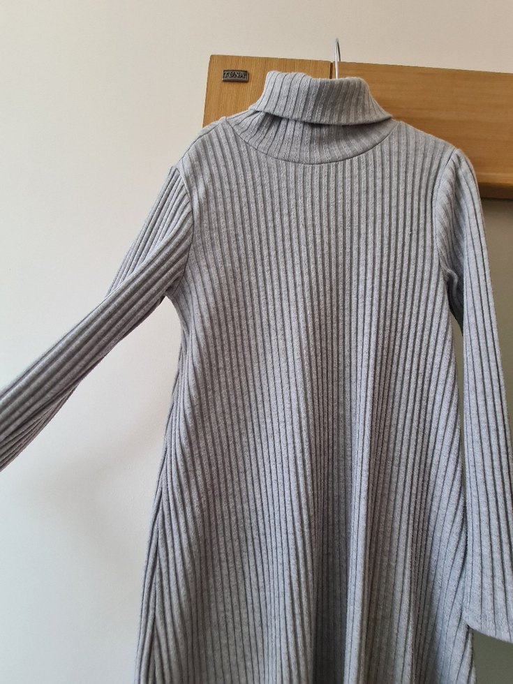 Gri Balıkçı Yaka Triko Elbise - Görsel 4