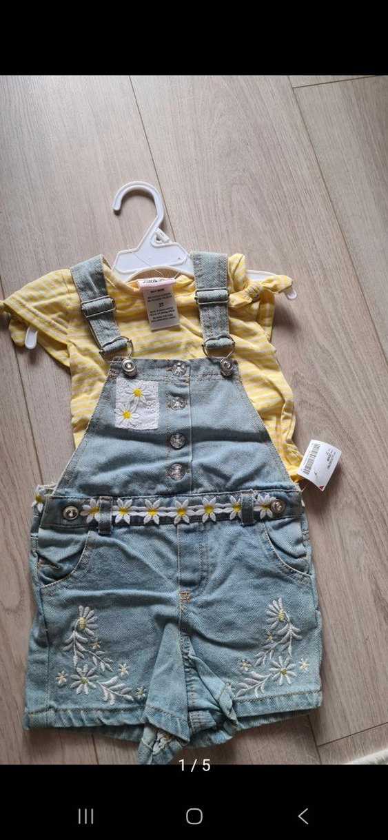 Kız Çocuk Nakışlı Sarı Bohem Denim Tulum - Görsel 2