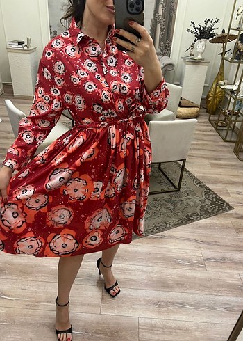 Kemerli Kırmızı Uzun Bohem Elbise - Görsel 6