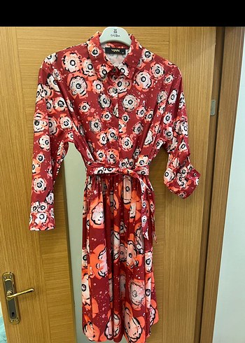 Kemerli Kırmızı Uzun Bohem Elbise - Görsel 7