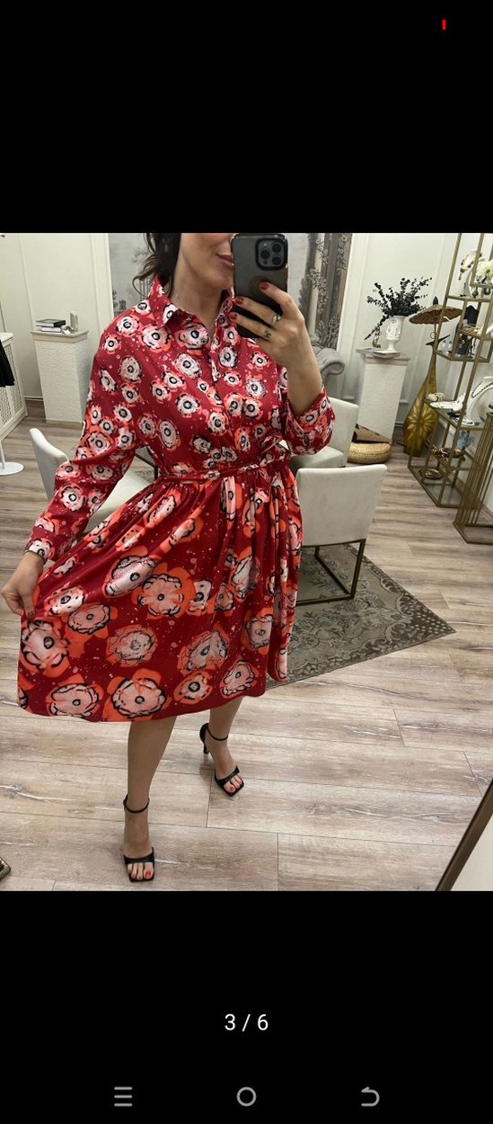 Kemerli Kırmızı Uzun Bohem Elbise - Görsel 2