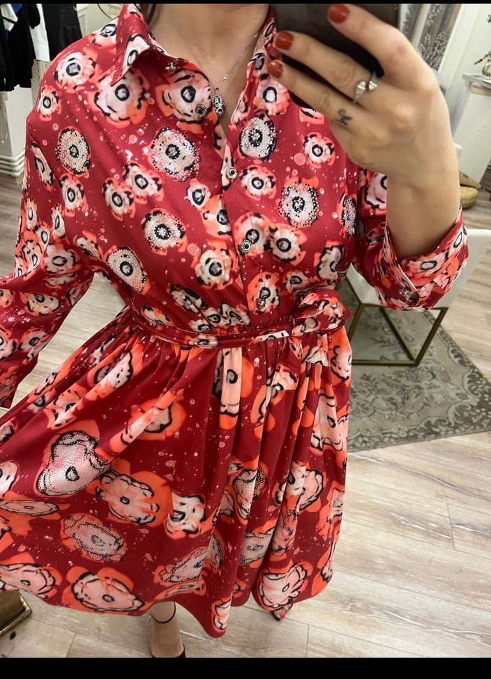 Kemerli Kırmızı Uzun Bohem Elbise - Görsel 5