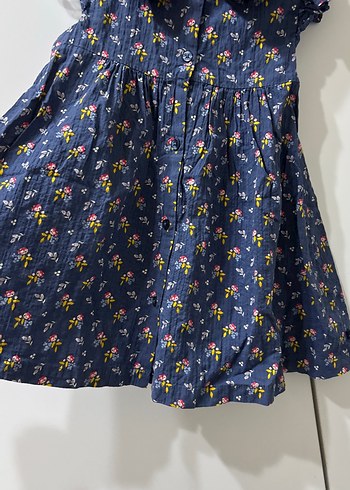 Kız Çocuk Lacivert Çiçekli Fırfırlı Elbise - Görsel 4