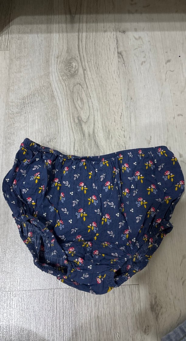 Kız Çocuk Lacivert Çiçekli Fırfırlı Elbise - Görsel 3