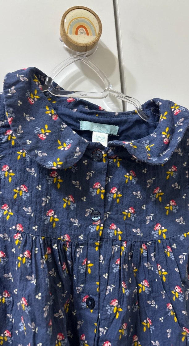 Kız Çocuk Lacivert Çiçekli Fırfırlı Elbise - Görsel 2