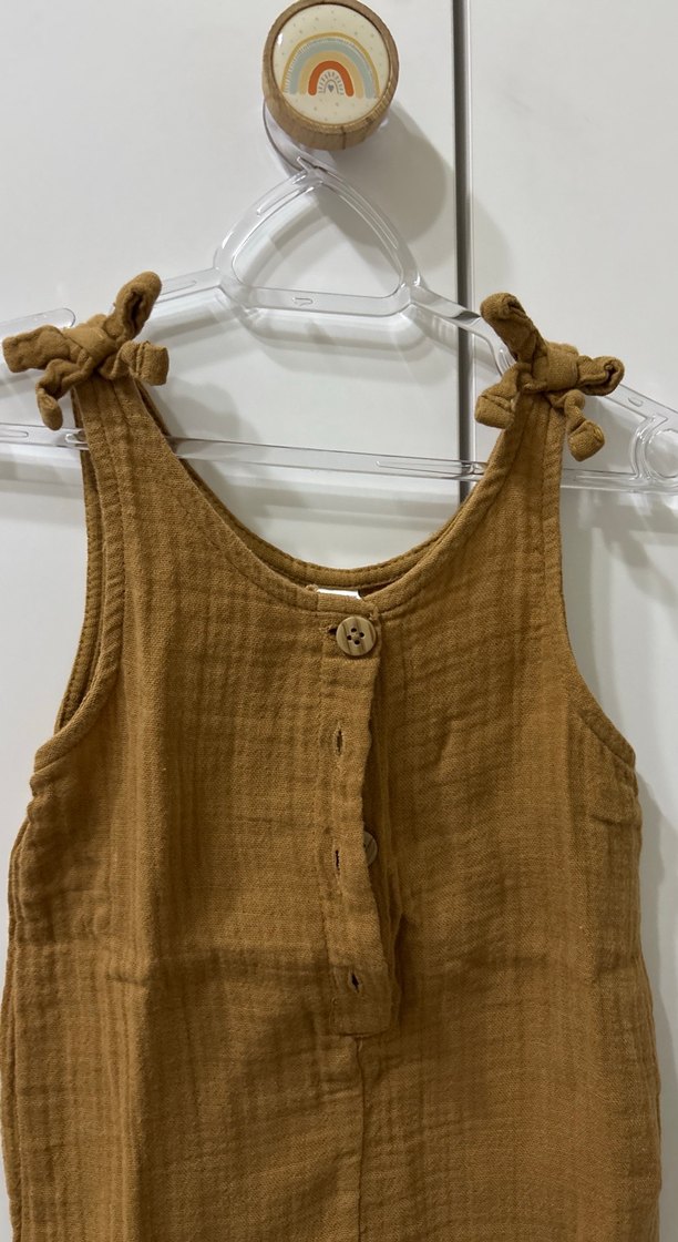 Kızlar için Kahverengi müslin Bol Kesim Tulum - Görsel 2