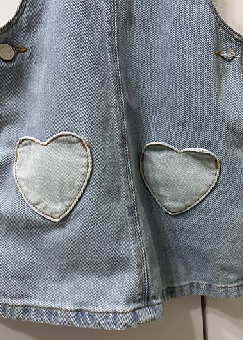 Nakışlı Kız Kot Salopet - Görsel 3