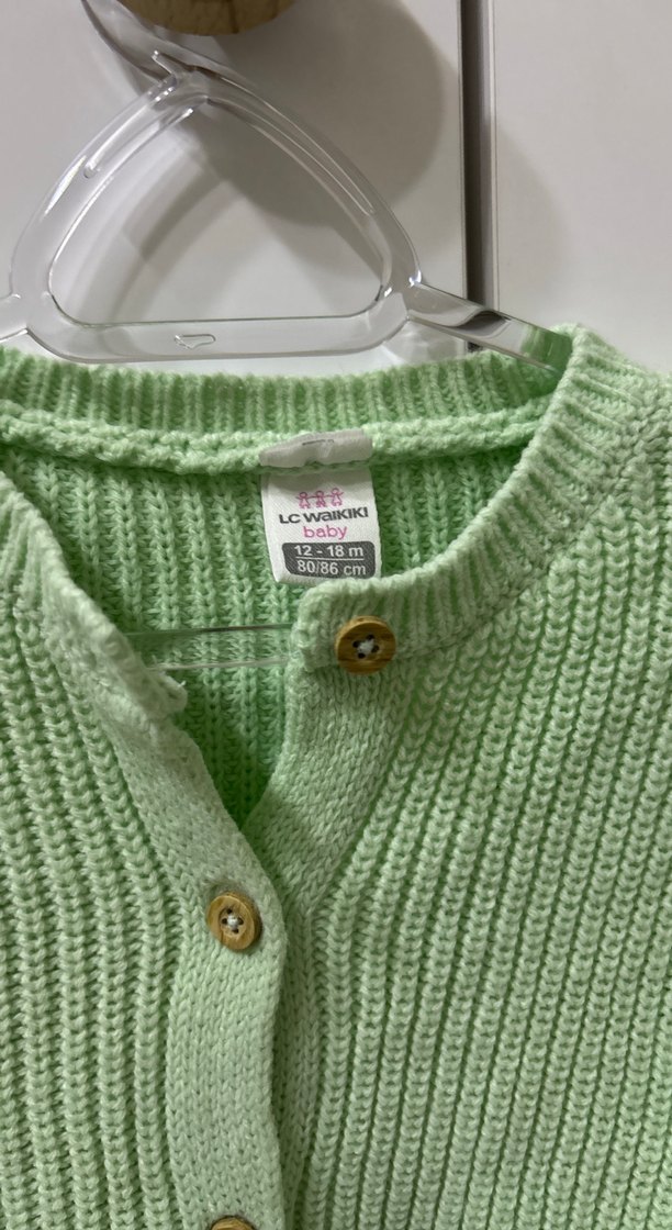 Kız Çocuk Pastel Yeşil Örgü Hırka - Görsel 3