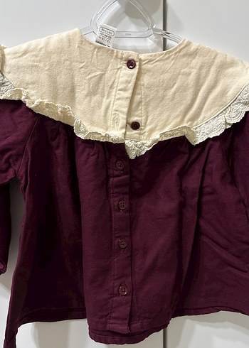 Bordo Nakışlı Fırfırlı Bohem Kız Bluzu - Görsel 4