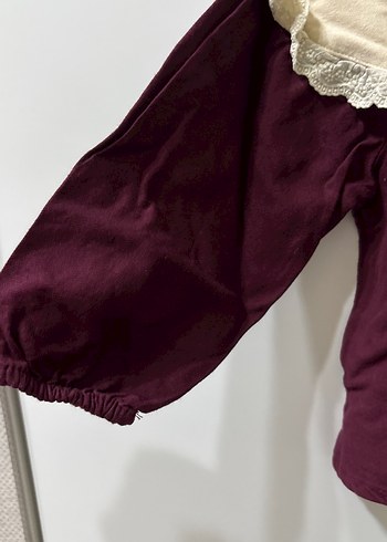 Bordo Nakışlı Fırfırlı Bohem Kız Bluzu - Görsel 2