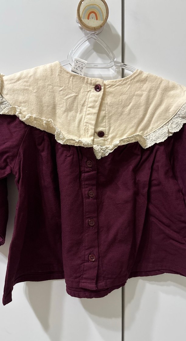 Bordo Nakışlı Fırfırlı Bohem Kız Bluzu - Görsel 4