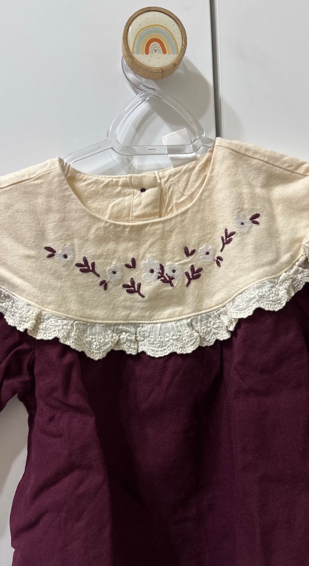 Bordo Nakışlı Fırfırlı Bohem Kız Bluzu - Görsel 3