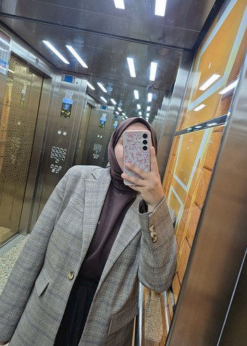 Koton Gri Ekoseli Uzun Kollu Kadın Blazer