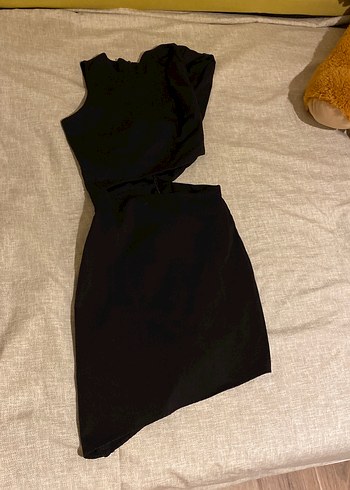 Siyah Drapeli Straplez Midi Elbise - Görsel 2