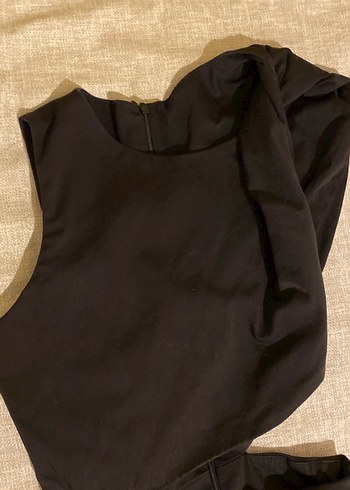 Siyah Drapeli Straplez Midi Elbise - Görsel 4