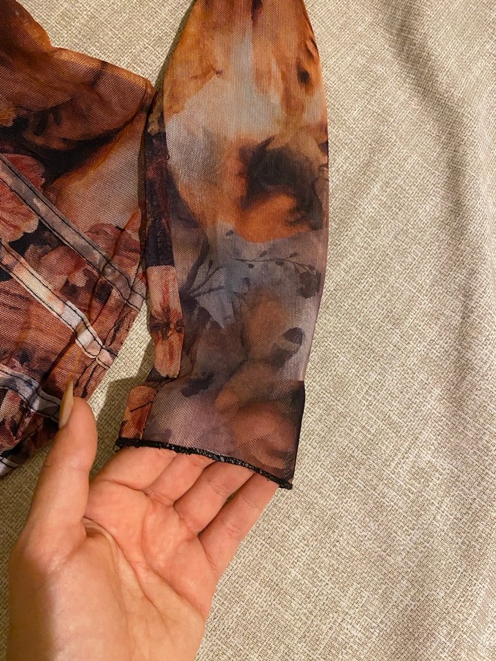 Desenli Transparan Kare Yaka Bluz - Görsel 5