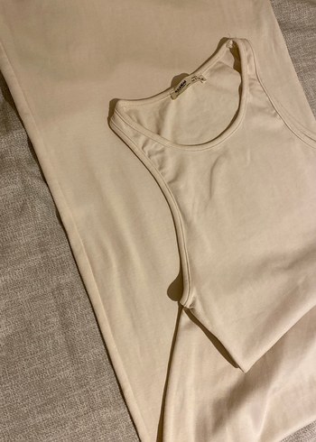 Bej Uzun Midi Elbise vücutu saran - Görsel 4