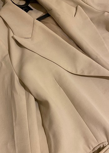 Bej Kadın Ofis Blazeri, Düğmeli, Uzun Kollu - Görsel 2