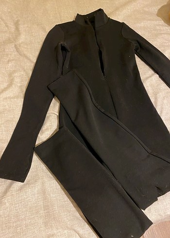 Siyah Yüksek Yakalı Fermuarlı Kadın Termal Tulum - Görsel 2