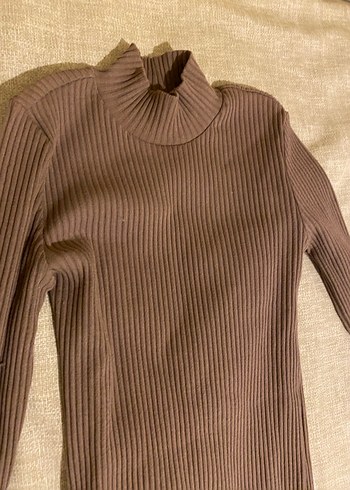 Bej Yüksek Yakalı Uzun Kollu Triko Elbise - Görsel 3