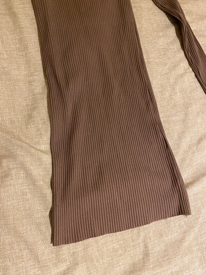 Bej Yüksek Yakalı Uzun Kollu Triko Elbise - Görsel 5