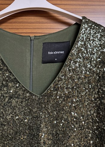 Faik Sönmez Payetli V Yaka Abiye Elbise - Görsel 3