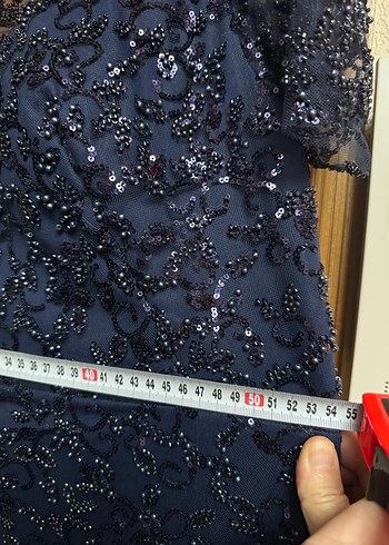 Lacivert Taş ve Boncuk İşlemeli  Uzun Abiye DRESS CORE MARKA - Görsel 6