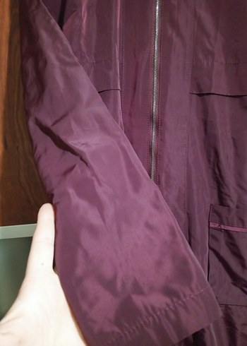 Bordo Uzun Kadın Yağmurluk Fermuarlı - Görsel 5