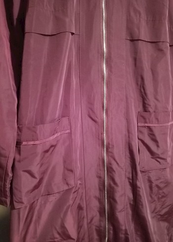 Bordo Uzun Kadın Yağmurluk Fermuarlı - Görsel 2