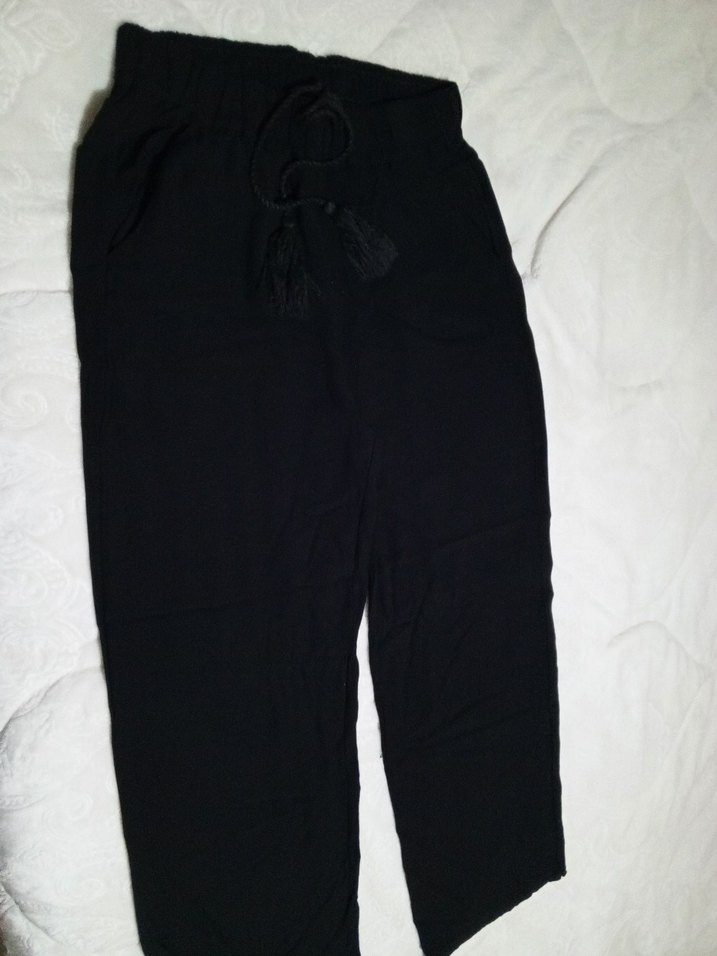 Siyah Salaş Kumaş Pantolon Püsküllü - Görsel 2