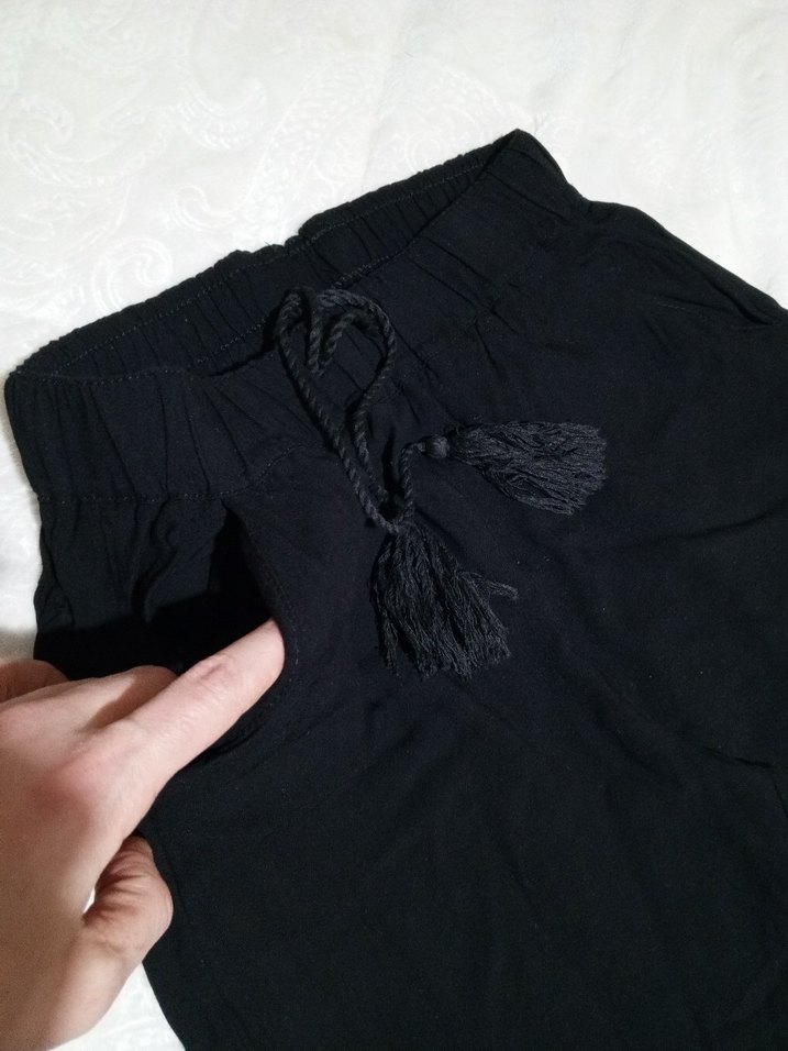 Siyah Salaş Kumaş Pantolon Püsküllü - Görsel 3