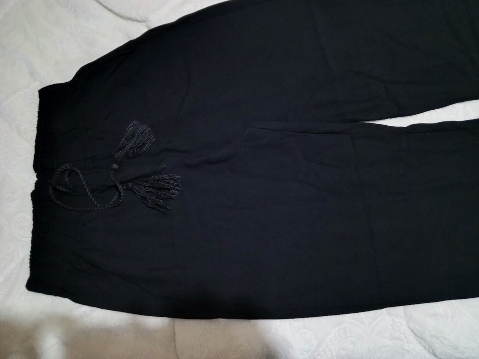 Siyah Salaş Kumaş Pantolon Püsküllü - Görsel 4