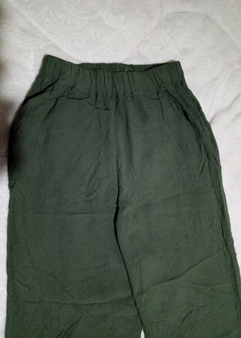 Kadın Keten Rahat Kesim Yeşil Pantolon - Görsel 2