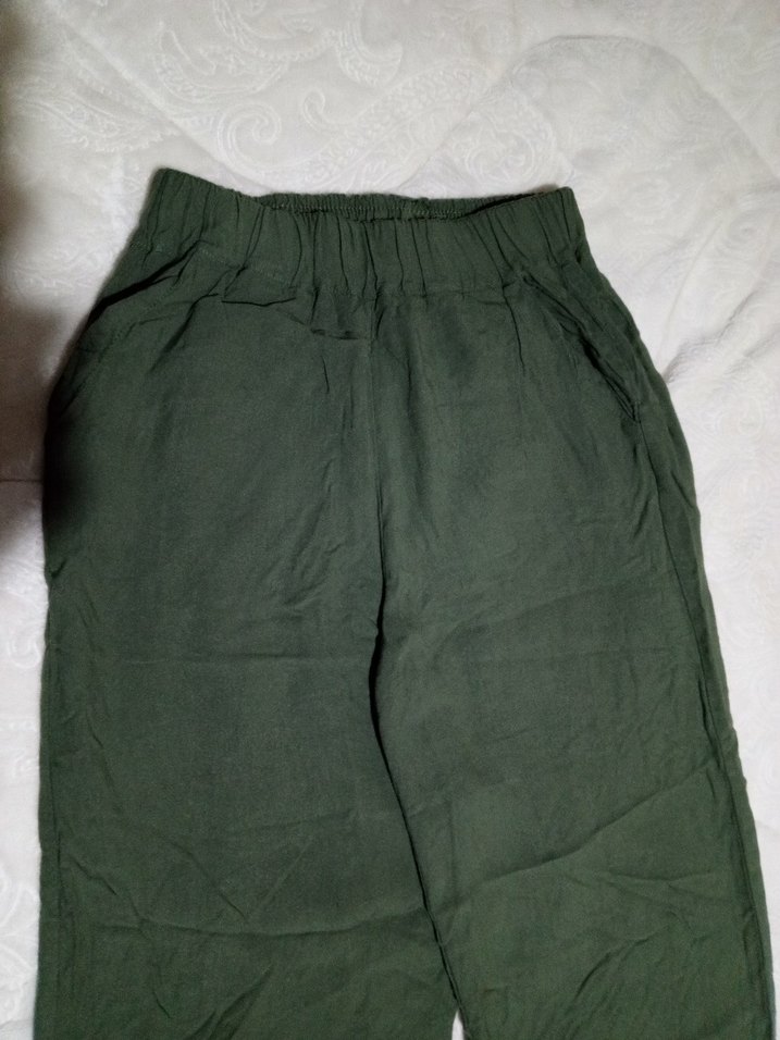 Kadın Keten Rahat Kesim Yeşil Pantolon - Görsel 2