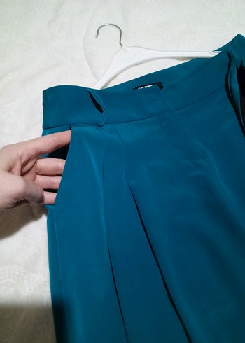 Turkuaz Kemerli Rahat Kesim Kadın Pantolon - Görsel 8