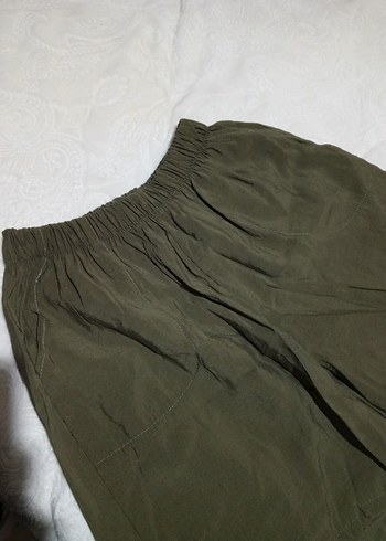 Kadın Haki Keten Midi Bol Kesim şort - Görsel 3