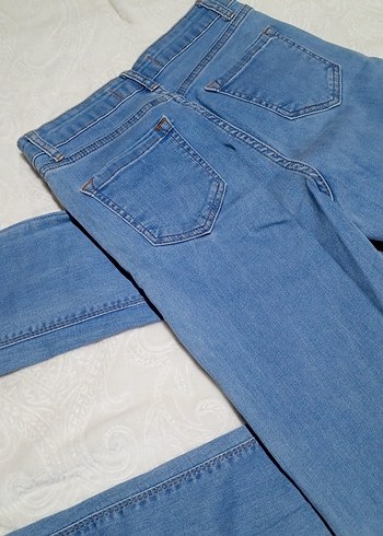 Düğmeli Mavi Kadın Denim Pantolon - Görsel 3