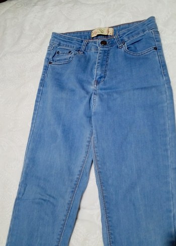 Düğmeli Mavi Kadın Denim Pantolon - Görsel 2