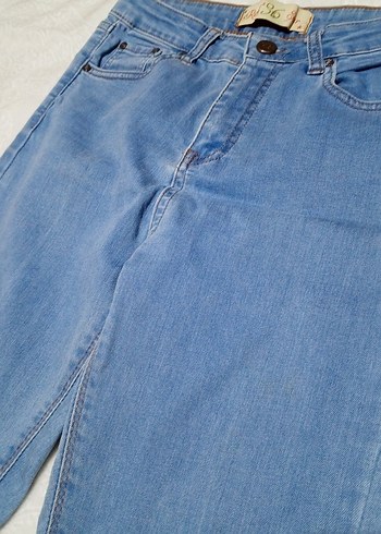 Düğmeli Mavi Kadın Denim Pantolon - Görsel 5